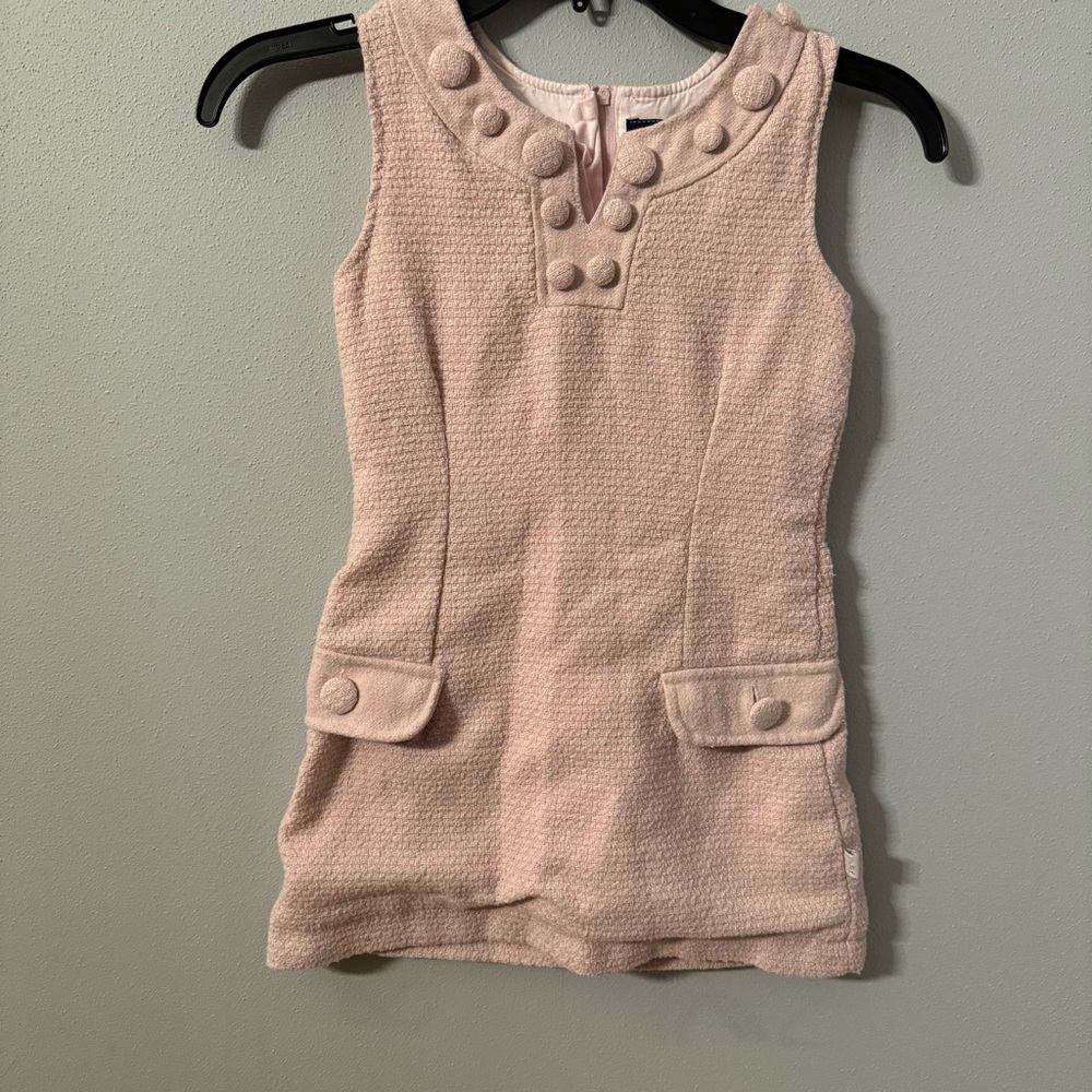 Pumpkin Patch Girls Pink Tweed Sleeveless Shift Dress Button‎ Detail Size 8